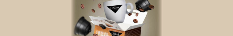 Dolce Gusto Kapseln Espresso Extra Bar offene Schachtel mit Tasse und Kaffeebohnen